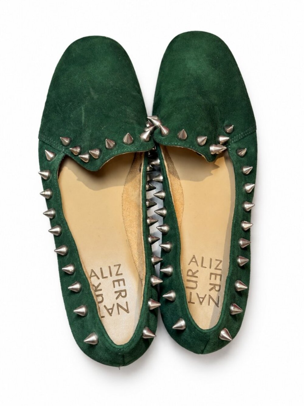 Naturalizer Green Suede Studded Loafers Size 6 Custom Studs